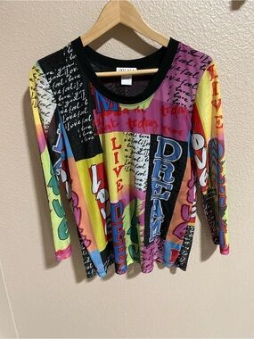 OO La La Multicolor Graphic Long Sleeve Tee - Vibrant Patchwork Print